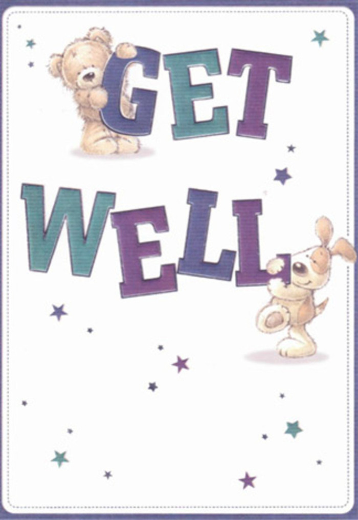 This enchanting get well card transforms a simple sentiment into a moment of shared joy and comfort. A sweet, caramel-hued bear and a playful puppy-each skillfully detailed to convey plush softness and gentle affection-bring the message to life. Around them, stars in gradients of violet, marine blue, and teal cloud the air, as if bestowing a constellation of good wishes across Canary Wharf's iconic skyline. The hand-lettered 'Get Well' bursts confidently in purples and aquas, standing out against a serene, spotless backdrop that mirrors the calm, open plazas just steps from the Crossrail. Textures leap from the illustration: the bear's fleecy cheeks, the puppy's floppy ears-all artfully drawn, offering a sense of touch that soothes. Crafting a bouquet for a neighbour in need, I find the same care in colour choice and form as in this card-a harmonious, heartfelt design aimed at brightening tough days. The airy composition and soft light imbue the scene with peace, making it a perfect gesture of kindness that uplifts those throughout Canary Wharf's bustling heart.