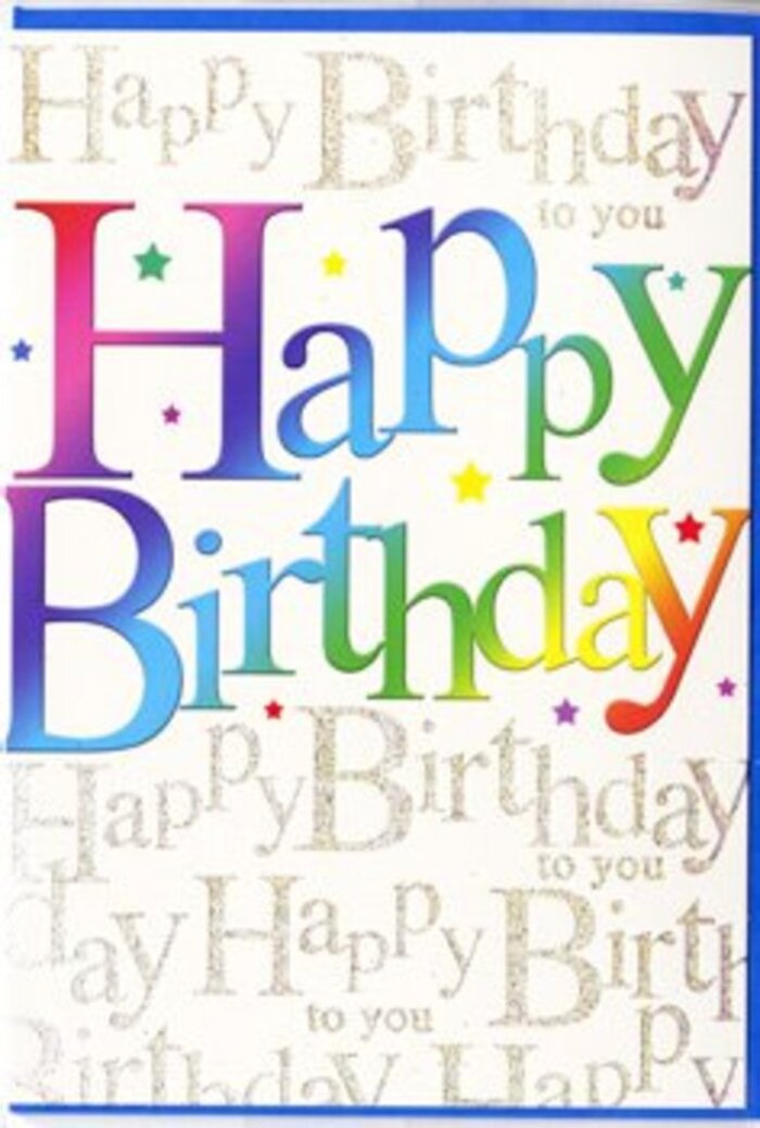 The birthday card in the image radiates a joyful, contemporary charm, as though it were designed to brighten a desk high above the Canary Wharf skyline. Across the centre, the words Happy Birthday sweep horizontally in bold, generous lettering, each character filled with a smooth, blended spectrum of colour. The hues move seamlessly from rich ruby and deep fuchsia into cool indigo, turquoise, bright leafy green, and warm amber, echoing the lively tones of a mixed birthday bouquet displayed in a modern reception area. The letters appear softly rounded, with a semi-gloss finish that hints at a gentle sheen, like satin ribbon on a carefully wrapped gift.
Layered behind this exuberant message is a background of soft, off-white that feels warm rather than stark. Over it, in looping, calligraphic strokes of metallic gold, the phrase Happy Birthday to you repeats again and again, forming a delicate pattern. The script does not demand attention; it glows subtly, reminiscent of early evening light glancing off the towers around Westferry Circus. Tiny sparkles and star-like flecks punctuate the design here and there, adding a sense of movement, as if invisible hands have just tossed a handful of confetti across the card.
The overall impression is festive without ever becoming cluttered, much like a thoughtfully composed arrangement a local florist might deliver to one of the nearby offices: vibrant at the heart, beautifully detailed in the background. You can easily imagine this card being chosen to accompany same-day birthday flowers sent to a colleague in a Canary Wharf skyscraper or a friend living near the riverside, its bright colours and gold accents conveying both excitement and affectionate warmth on their special day.