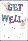 Brimming with warmth and cheerful optimism, this get well card features two delightful companions-a teddy bear with golden fur and a puppy as playful as those seen in nearby parks of Canary Wharf-each balancing the bold, upbeat letters of 'Get Well.' The text, painted in lively indigo and teal, leaps out against a gentle cream background, while scattered blue and purple stars add a dash of sparkle and hope. There's a palpable softness to the illustrated fur: the bear's cuddly form beckons comfort, and the puppy's velvety ears suggest the loyal affection of a friend waiting by your side. The entire scene radiates a light, caring energy, echoing the thoughtful gestures locals send with bouquets crafted by Canary Wharf Florist-small acts that make a meaningful difference. Every element, from the confident typography to the starlit details, is arranged with intention, creating a card that not only delivers a message of recovery, but becomes a tangible expression of comfort and encouragement for someone in the heart of E14.